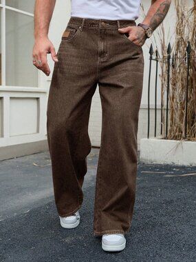 Brown Casual Wide Leg Denim Jeans